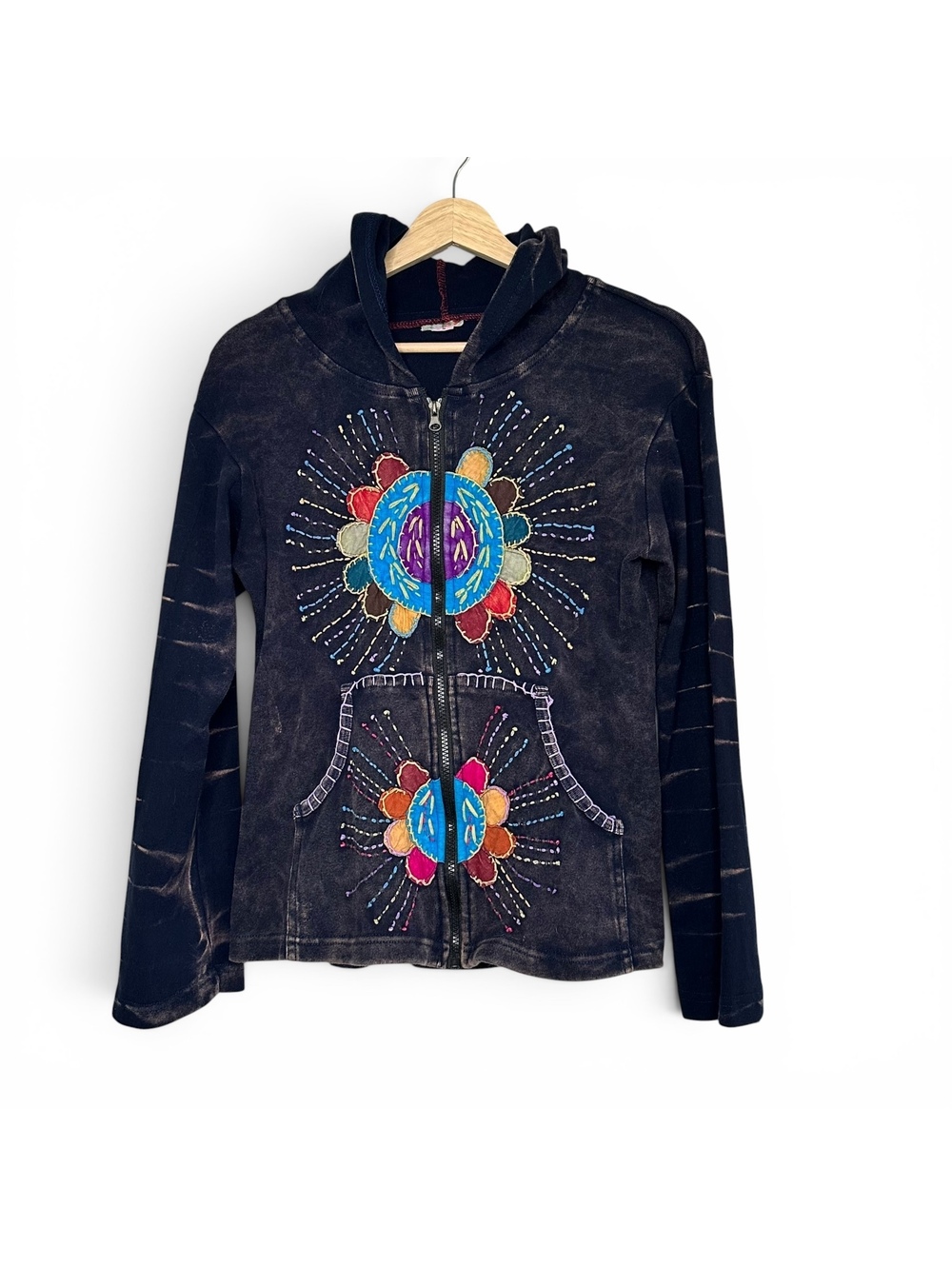 Boho Patchwork Embroidered Zip Hoodie Hippie Festival Jacket